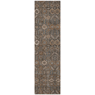 8' Runner Chocolate Floral Washable Non Skid Indoor Outdoor Runner Rug