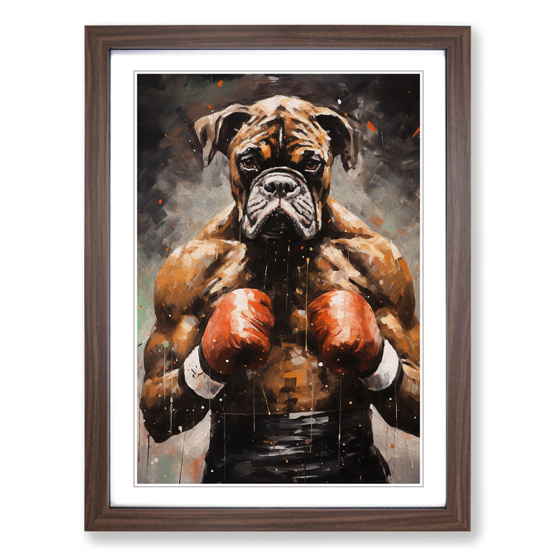 Boxer Dog Action Painting - Framed Print, 64cm H x 46cm W x 2cm D, Walnut Framed