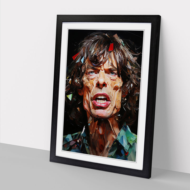 XYZ-FRM-V1223-4496 Mick Jagger Neo-Plasticism - Single Picture Frame Print on Wood, Black , 46cm H x 34cm W x 2cm D