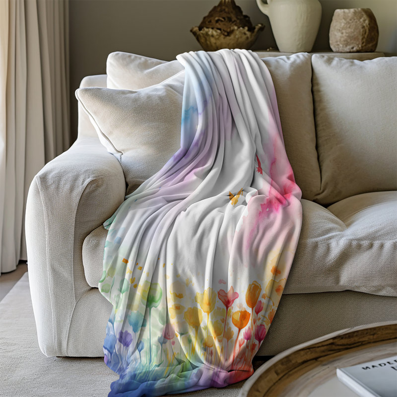 Pastel Spring Rainwatercolors - couverture sherpa de qualité supérieure 1 pièce - reproduction d'art luxueuse, Lit simple