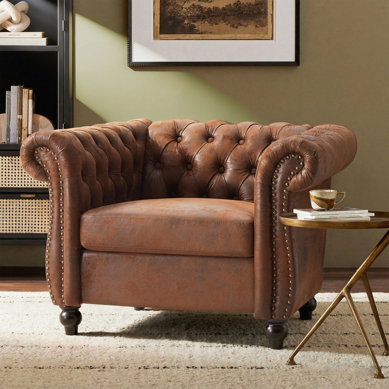 Fauteuil club avec accoudoirs à volutes, Marron foncé