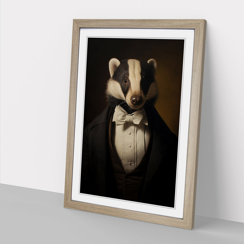 Badger Classicism - Single Picture Frame Print on Wood, Oak Framed, 34cm H x 25cm W x 2cm D