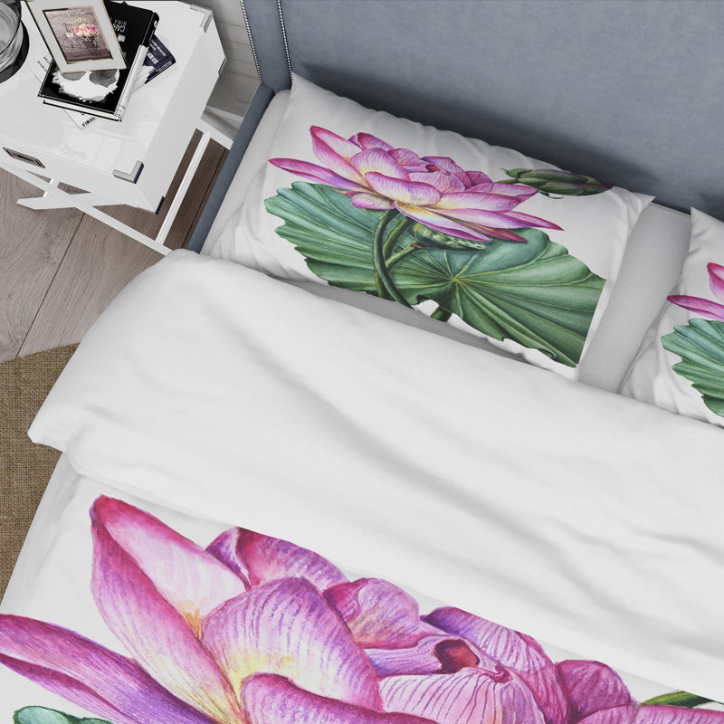 Ensemble de housse de couette Traditional Vintage Lotuses In The Pond VI - microfibre de polyester