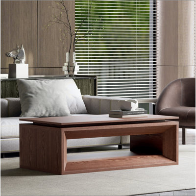 Table basse 43,3 po à plateau relevable moderne en placage de bois massif avec rangement et hauteur réglable pour le salon, la chambre à coucher, un appartement ou un bureau