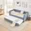 Twin‑Size Daybed, Gingham Upholstered 3‑In‑1 Versatile Convertible Sofa Bed With Pull‑Out Trundle & Side Storage Pockets, Ideal For Multiple Room Layouts And Small‑Space Living-Cyan-380414321