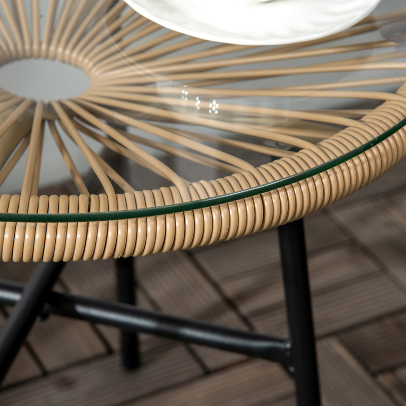 Gratian Rattan Side Table Round Outdoor Coffee Table PE Rattan Beige