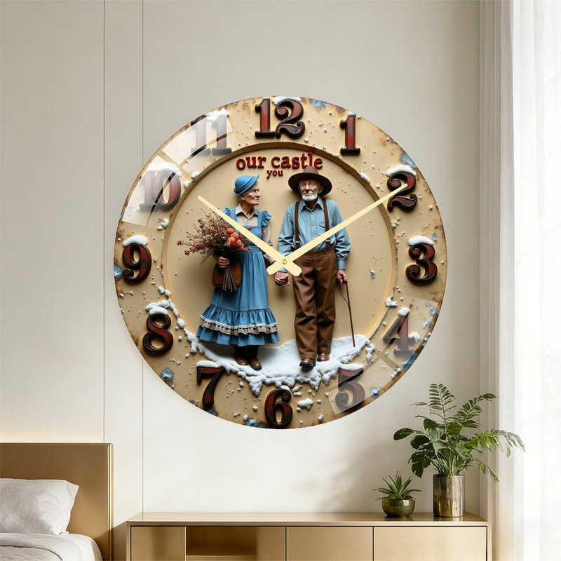Horloge murale rétro vintage avec scène enneigée - horloge murale 24 po