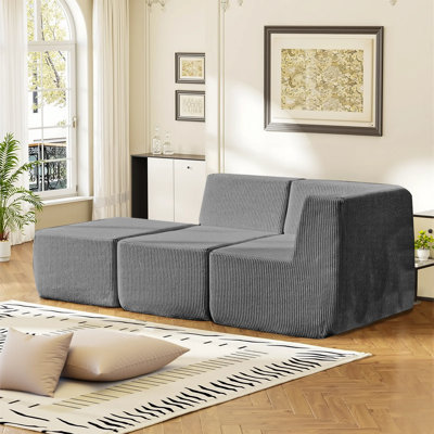 Canapé modulaire d'intérieur avec méridienne en L en velours côtelé pour salon, sans assemblage requis, gris