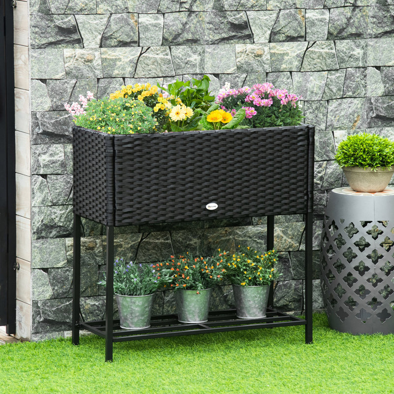 Boîte de jardin surélevée avec style, pour les jardiniers débutants, avec partie de rangement pour outils surélevée, plusieurs positions, noir, donné