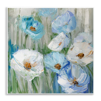 Art mural bleu et blanc coquelicots par Sally Swatland