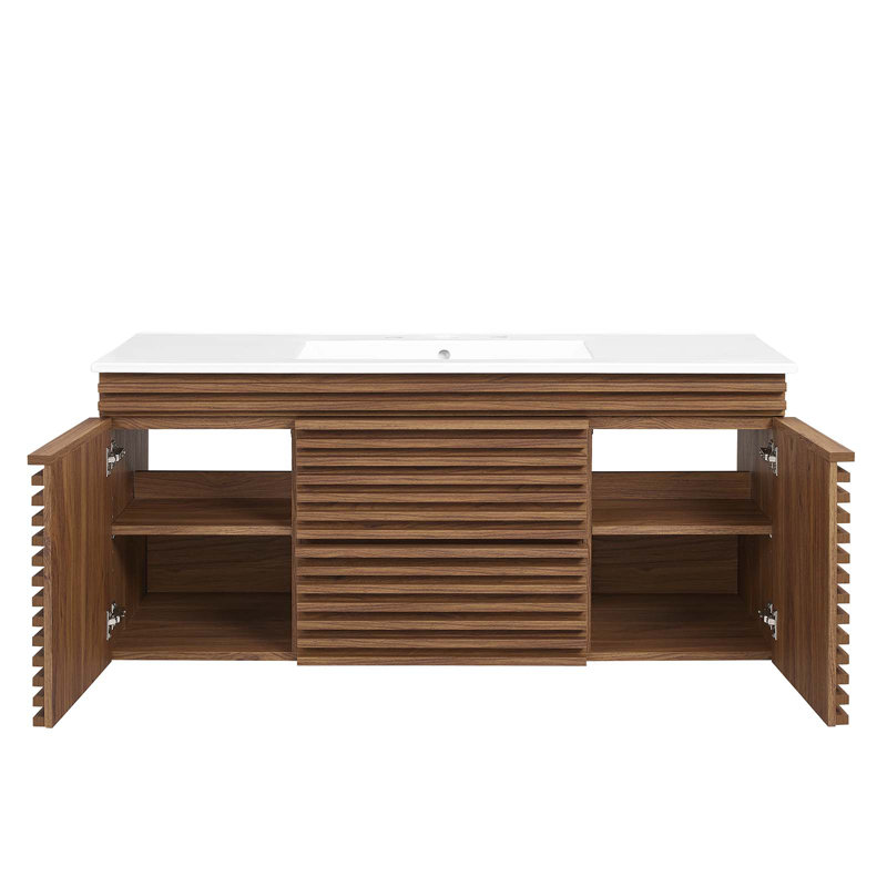 Meuble-lavabo mural 48 po Modway Render, Blanc, Noyer