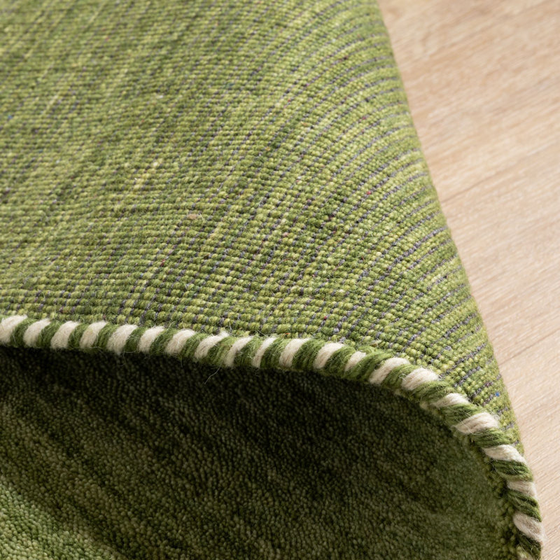 Elno Wool Hand Woven Area Rug, Green, Rectangle 80cm x 150cm