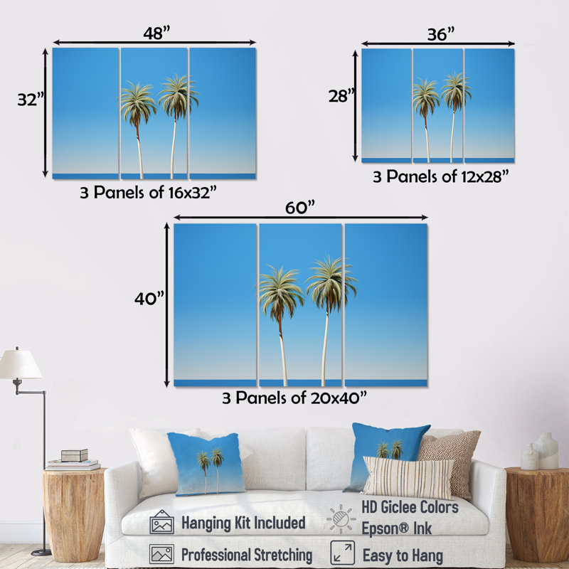 «Sea Breeze Blue Plam Tree I», ensemble d'art mural sur toile côtière, H 40 po x l 60 po x P 1 po