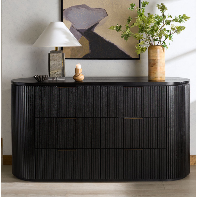 Kiki Fluted 6 Drawer Dresser, Black