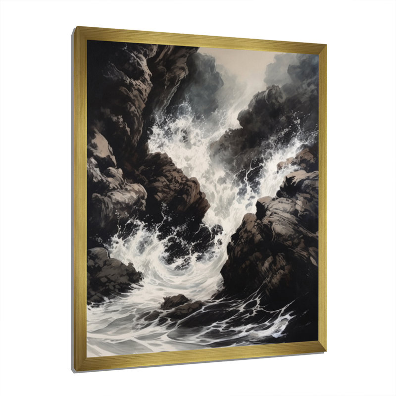 «Crashing Rocky Coastline II», reproduction sur toile, H 32 po x l 24 po x P 1 po, Encadrement doré