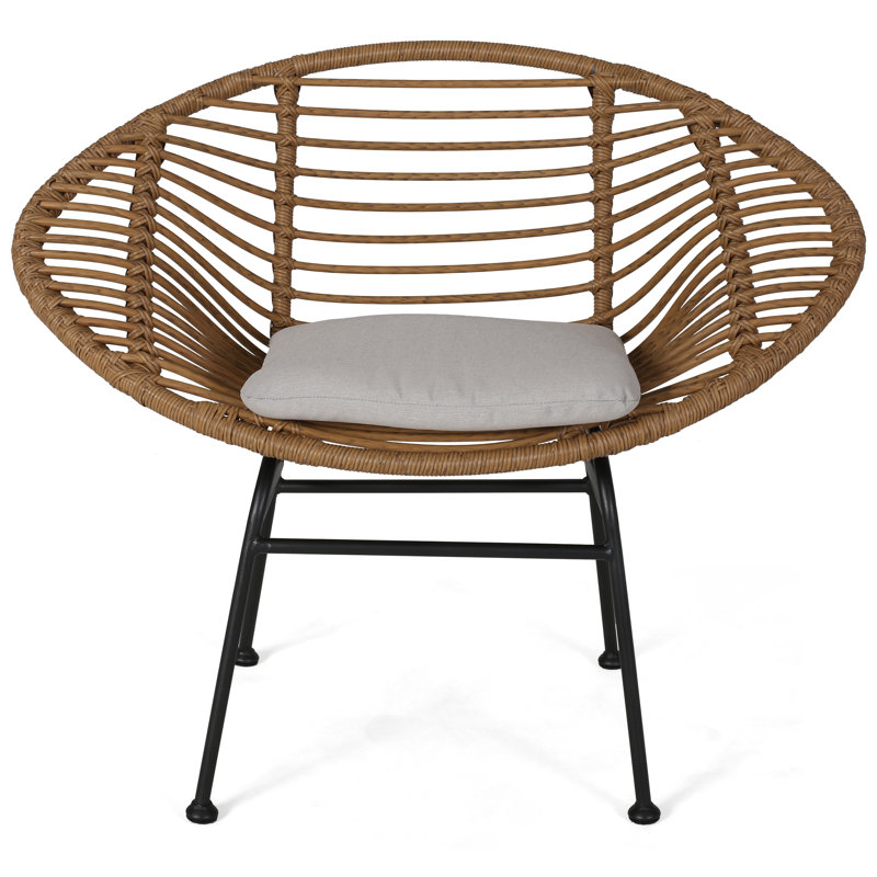 Modern Gray Spot Woven Metal Basket Chair Set with Cushions