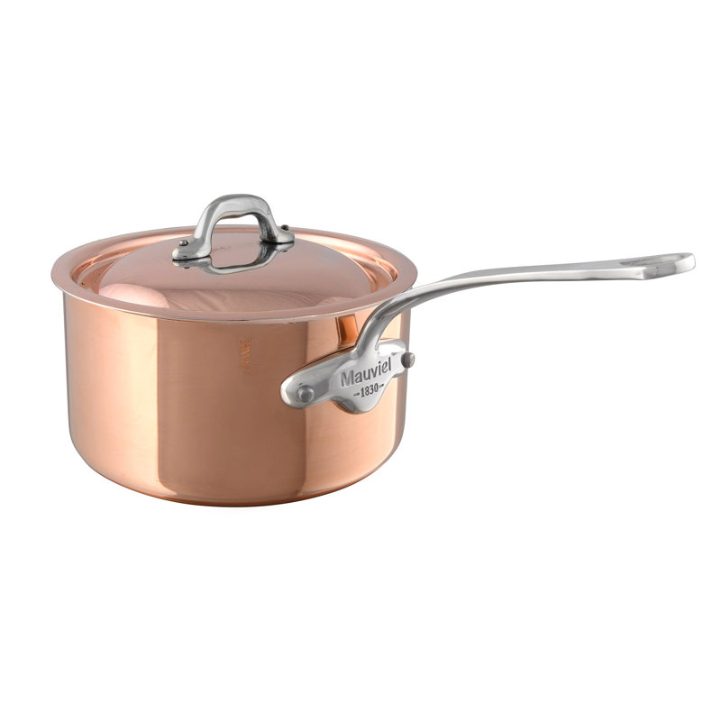 Mauviel M'heritage 150 S Copper Sauce Pan With Curved Lid And Cast Stainless Steel, 0.9-Qt, 12"