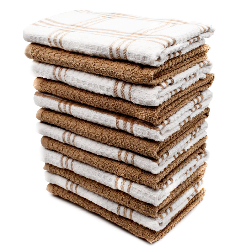 Cotton Stripe Waffle Tea Towel Kitchen Towel, Tan