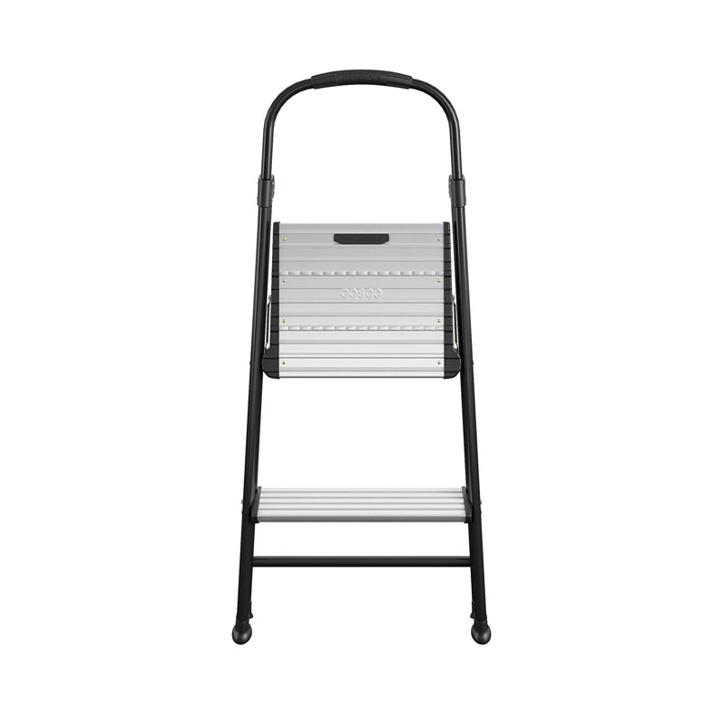 Compact 40.75" Black Foldable Steel Step Stool with Rubber Grip