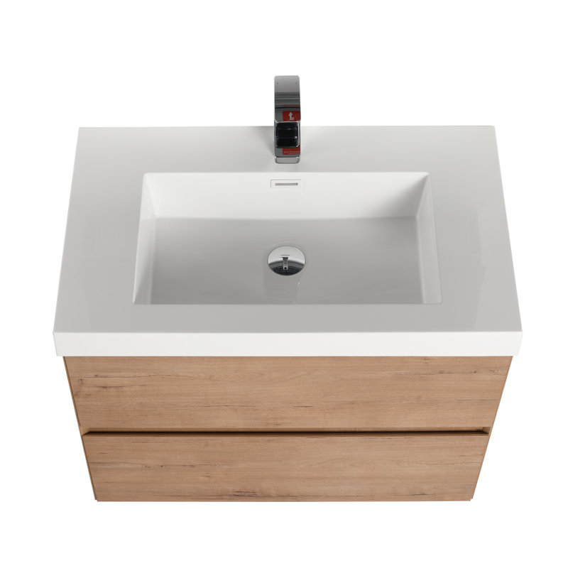 Meuble-lavabo flottant 30 po avec lavabo mural Annedoris, Chêne classique