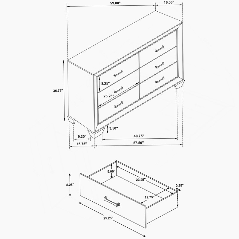 Commode 6 tiroirs, Marron foncé