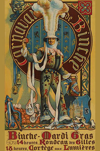 « carnival de binche » par louis buisseret-impression publicitaire, H 36 po x l 24 po x P 1,5 po