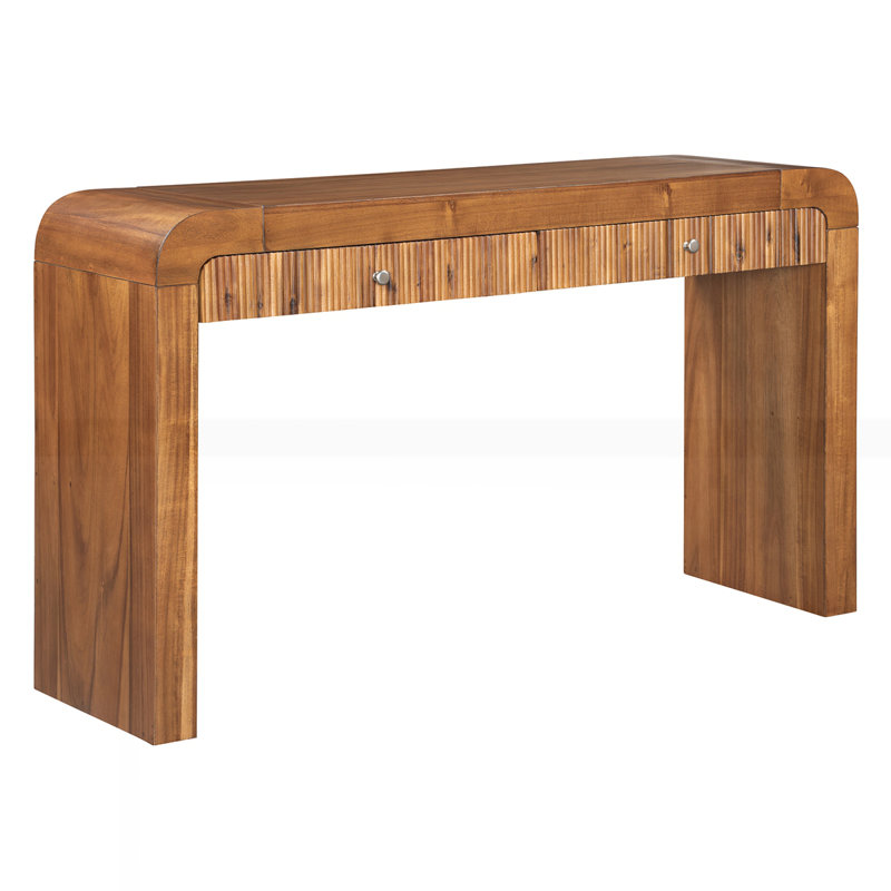 Rustic Console Table with Fluted Drawer Front, Brown
