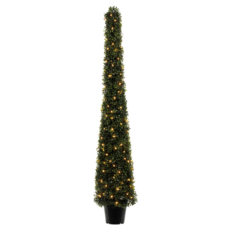 Cône de buis artificiel en pot UV, H 60 po x l 25 po x P 25 po