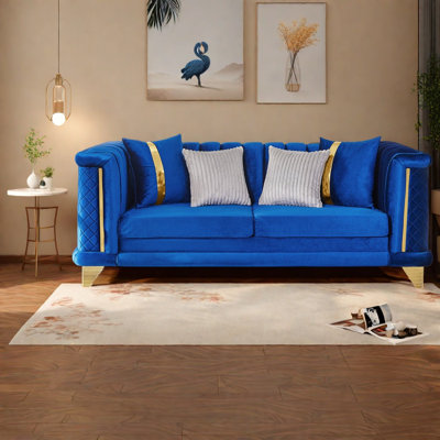 Luxury Velvet Sofas, 89 Inch Steel Trim Modern 3 Seater for Home