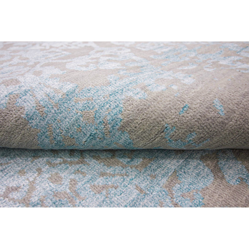Hand-Knotted High-Quality Silver and Aqua Area Rug