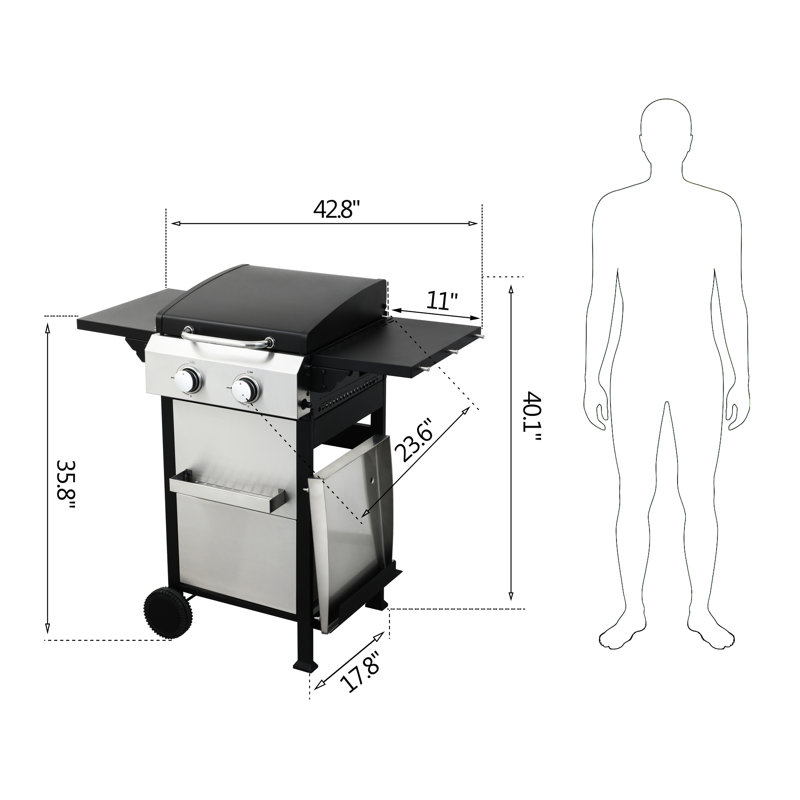 Barbecue d'extérieur avec 2 barbecues au propane, SS, 24 600 BTU, grilles de cuisson en émail, table d'appoint pliable et barbecue suspendu, table grillagée, pour chalet