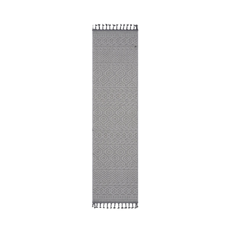 Collection White / Geometric Indoor / Outdoor Area Rug, Runner 2'2" x 8'