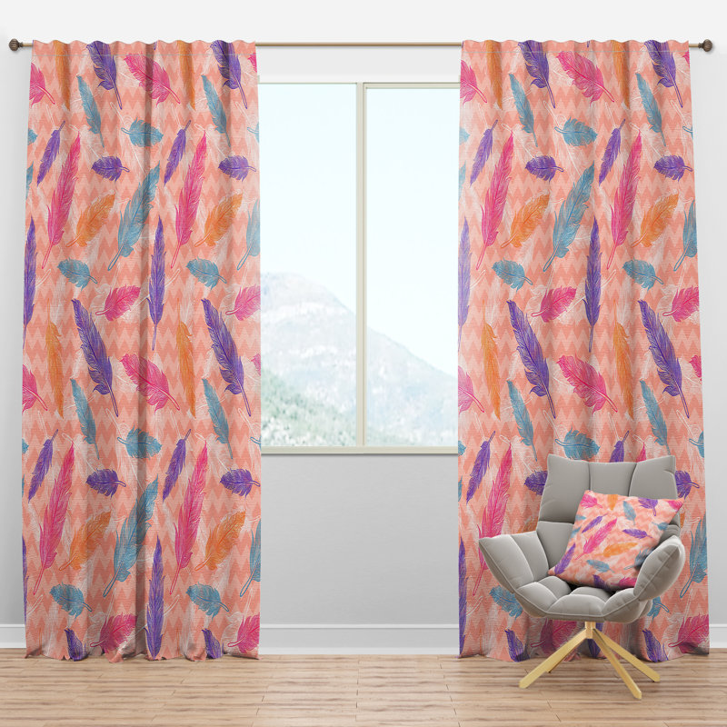 Motif de plumes colorées - Rideau abstrait - Velours obscurcissant - 1 panneau, l 52 po x L 120 po
