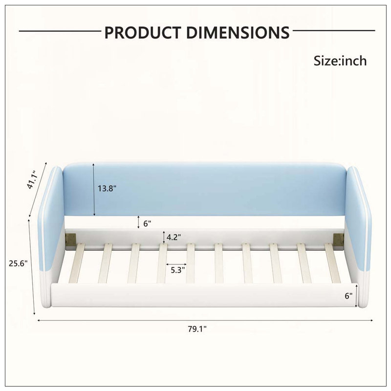Lit sur pied Montessori avec tête de lit et accoudoirs rembourrés, structure de lit en velours au design doux et sécuritaire, lit plateforme à profil bas avec côtés de protection