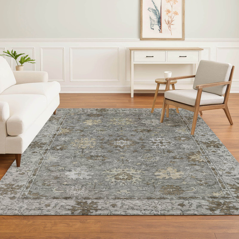 Premium Machine Washable Mayfield AMF2051 Global Rug, 3' x 5', Pewter