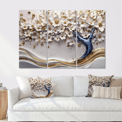 White & Blue Cherry Blossom Garden Of Branches III - Cherry Blossom Wall Art Print Set