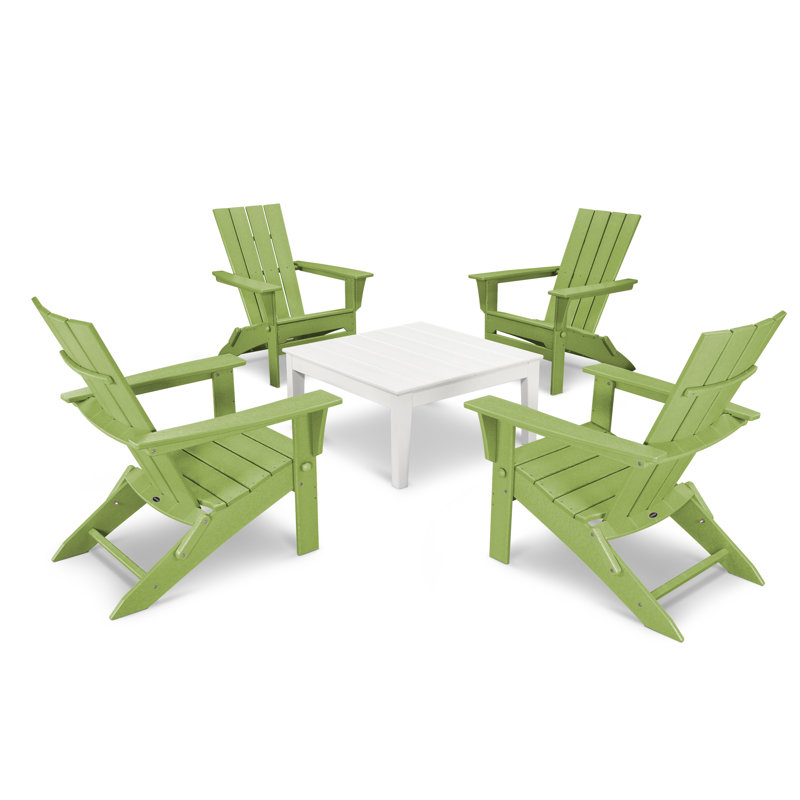 POLYWOOD Quattro Folding Chair 5-Piece Conversation Set, Lime/White