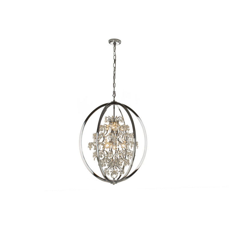 Lustre sphérique unique à 7 lumières avec accents de cristal Snediker, Chrome