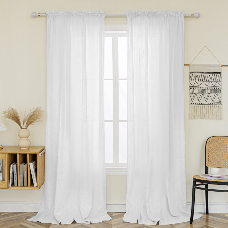 Paire de rideaux semi-transparents avec passe-tringle Jep, Blanc, L 52 po x L 108 po