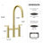Bridge Kitchen Faucet with Hidden Pull Down Sprayer, 3 Hole 8 Inch Kitchen Sink Faucet, Solid Brass, Gold-104411455