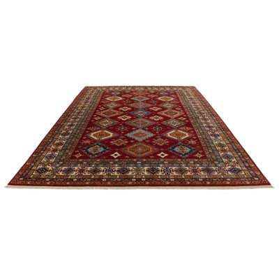 9x13 Red and Ivory Kazak Tribal Rug