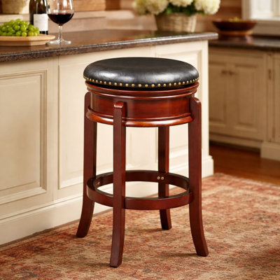 Kingsford Swivel Upholstered Faux Leather Counter Stool with Solid Wood Frame