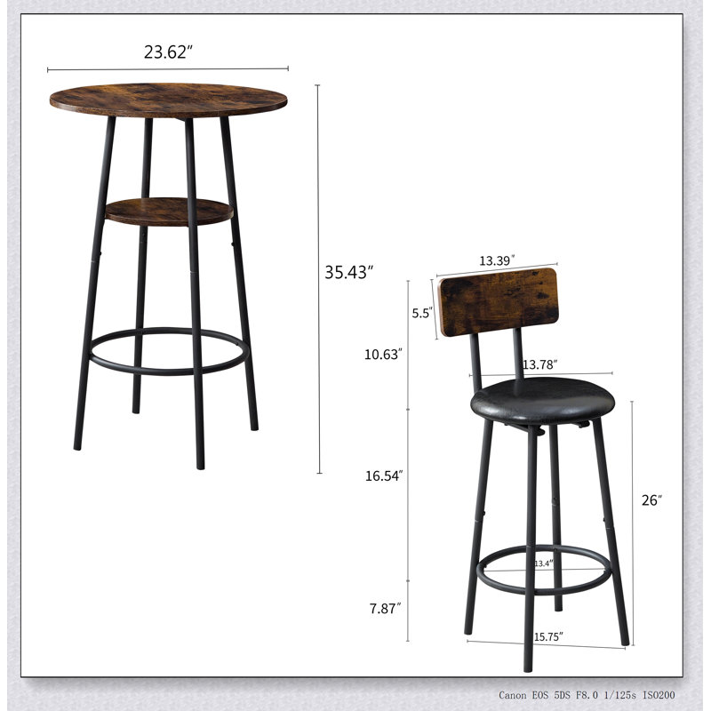 Table de salle à manger trois pièces ronde, petite table de salle à manger à deux niveaux avec rangement, table de bar