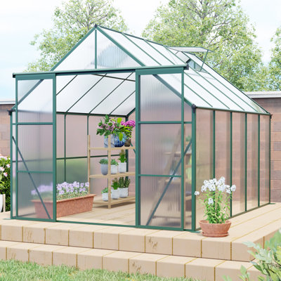 8X10ft Double Door Polycarbonate Greenhouse Raised Base And Anchor Aluminum Heavy Duty Walk-In Greenhouses