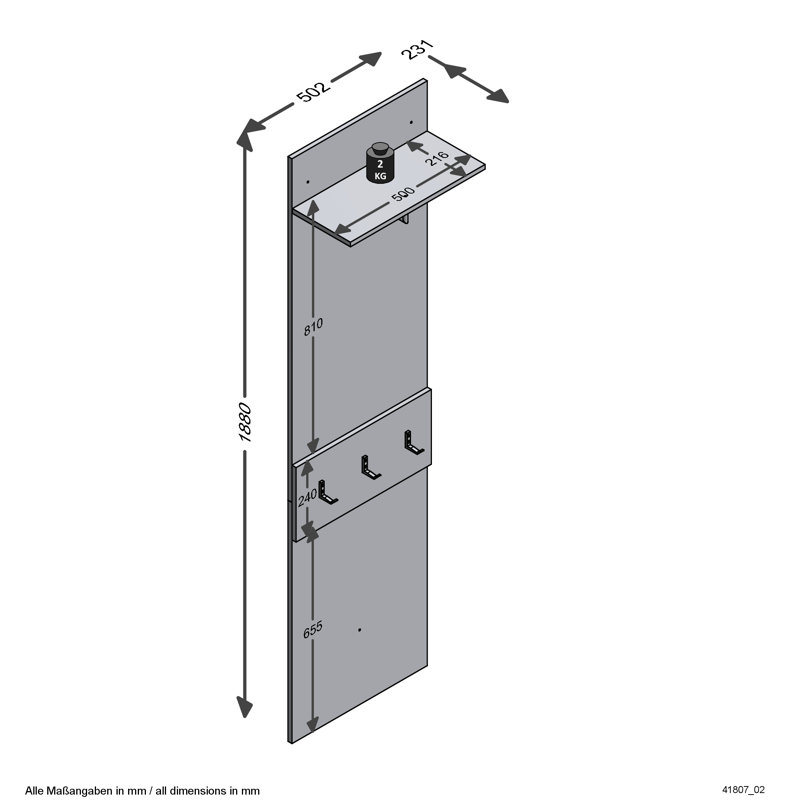 Sasu Wall 3 - Hook Wall Mounted Coat Rack