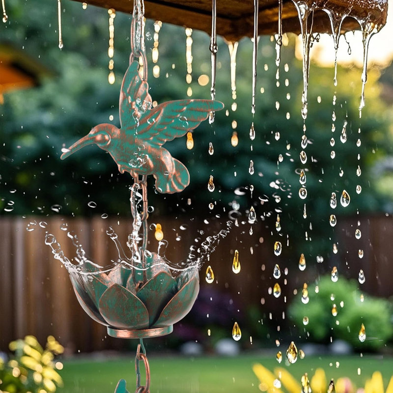 Chaîne de pluie de 8,8 pi pour gouttières à l'extérieur, 11 tasses de colibri avec 12 cuivres