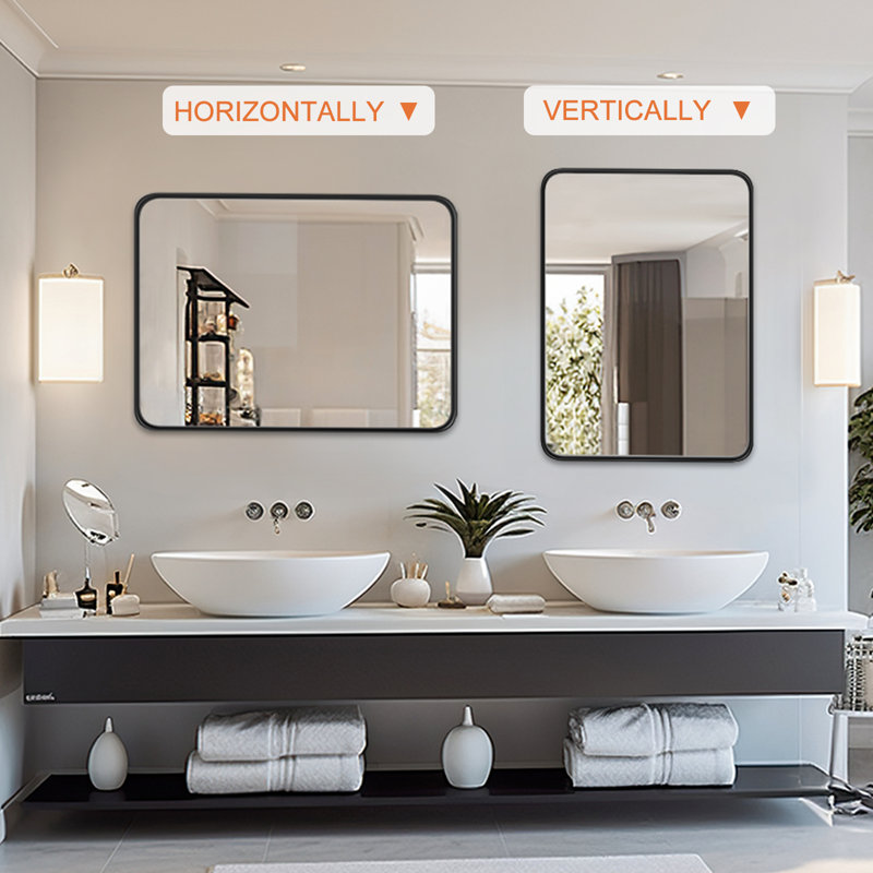 Omolayo Rectangle Wall Mirror, Mounted Wall Decor Bathroom Vanity Mirror, Aluminum Alloy Framed Decorative Accent Mirror