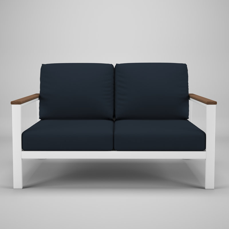 Townsend Chatwin Metal Outdoor Loveseat With Sunbrella Cushion, Brown, Navy