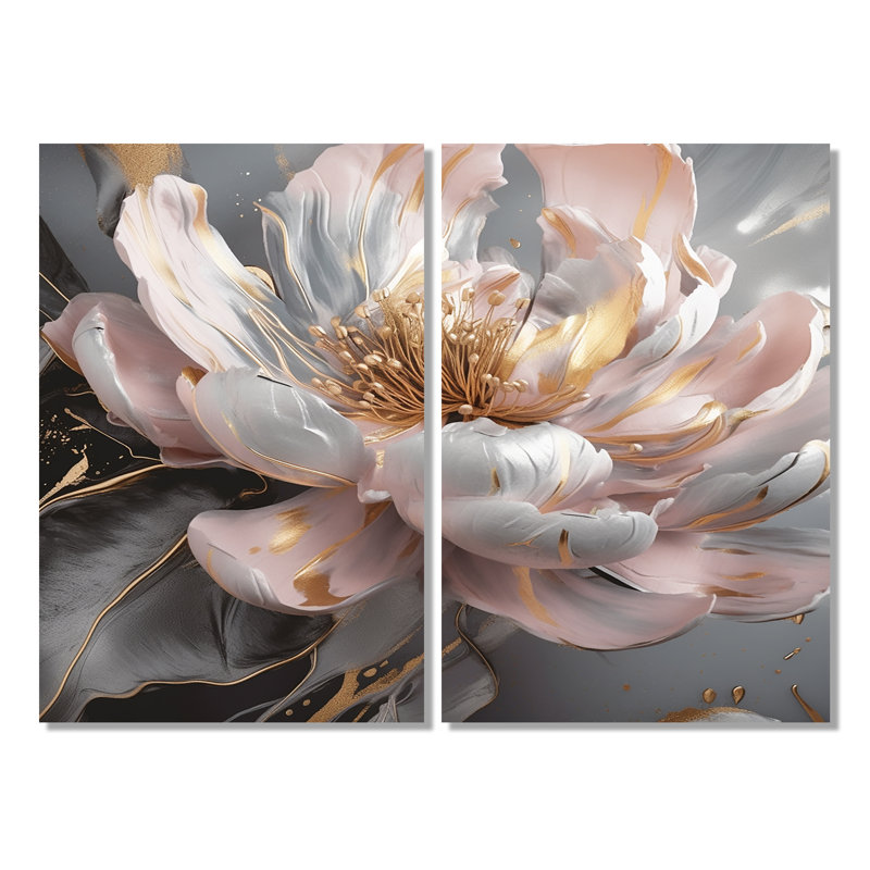Marbre rose doré pivoine III - décoration murale moderne blanche, H 36 po x l 48 po, Toile tendue, Ne s’applique pas