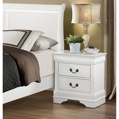 Table de chevet pour chambre à coucher blanche avec 2 tiroirs spacieux